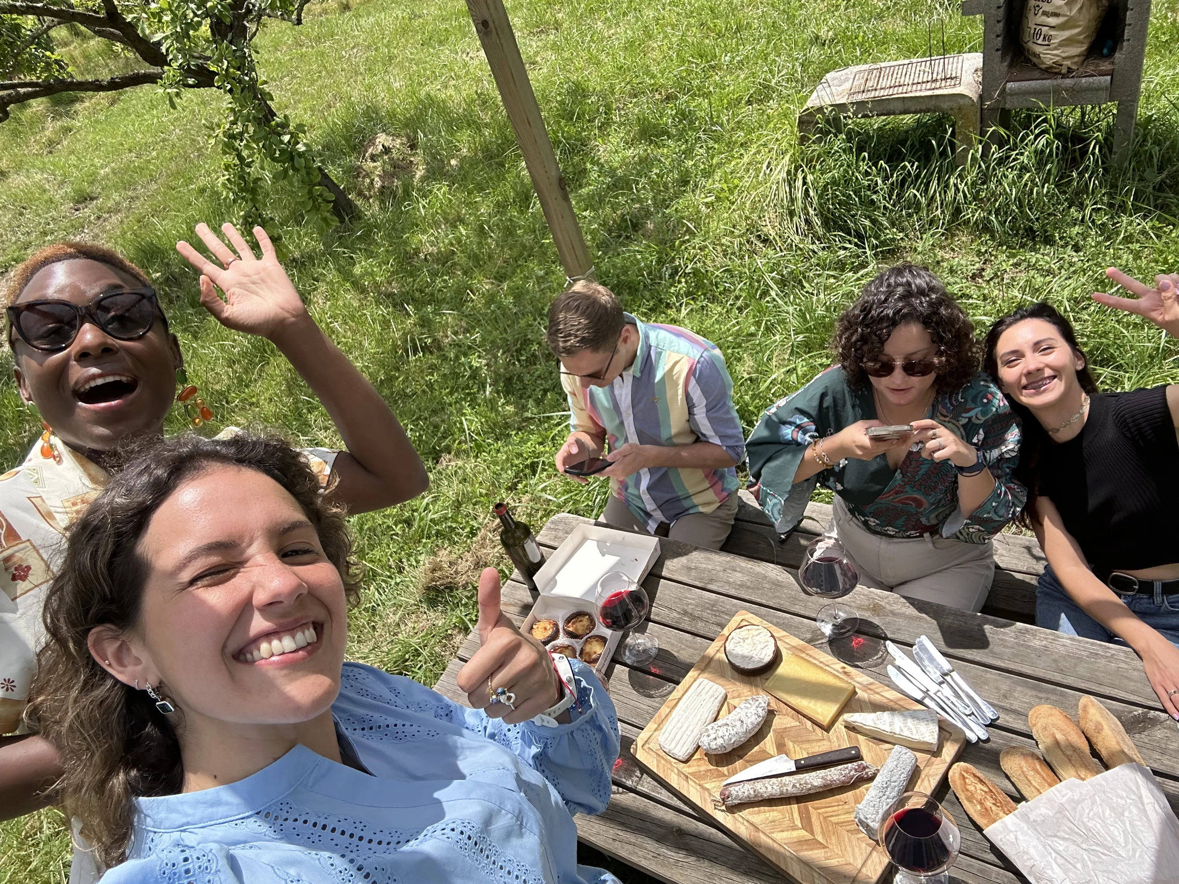 Sharing wine at the outdoor table