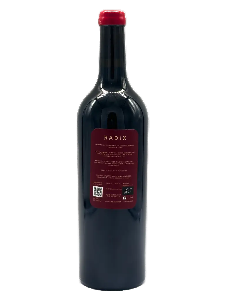 Radix 2020 bottle showing the back label