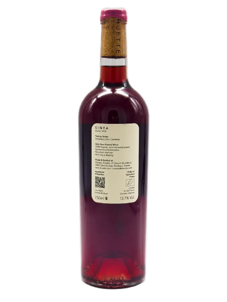 Sinta 2024 bottle showing the back label