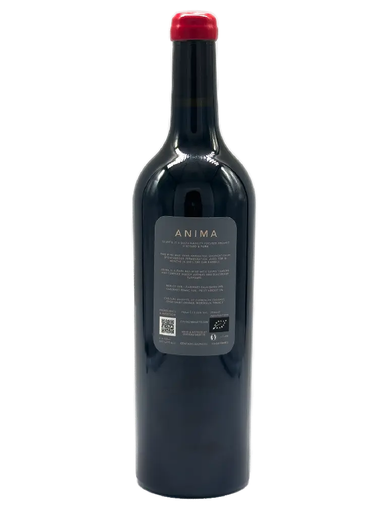 Anima 2020 bottle showing the back label