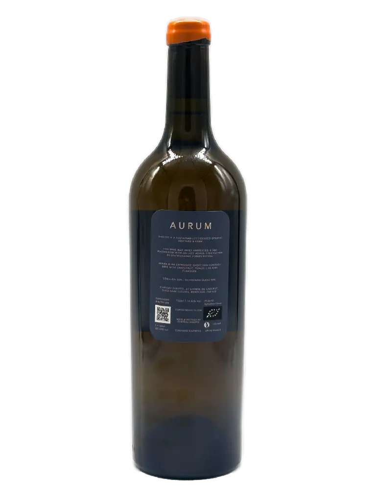 Aurum 2023 bottle showing the back label