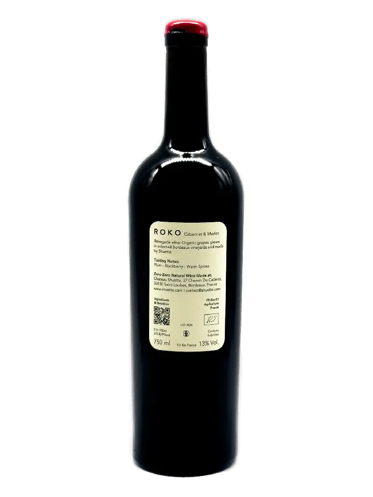 Roko 2022 bottle showing the back label